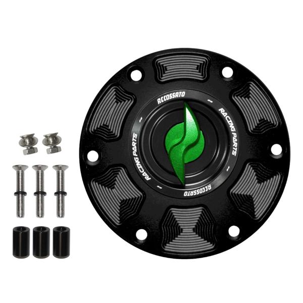 Accossato green aluminum fuel tank cap quick release Triumph Daytona 675 2013-2016