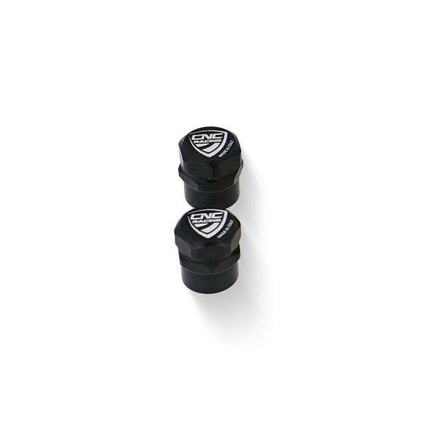 Pair of black aluminum CNC Racing motorcycle wheel valve caps