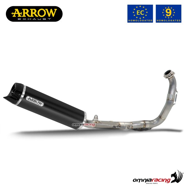 Impianto di scarico completo Arrow Thunder omologato in alluminio dark per Yamaha R125 2008>2013