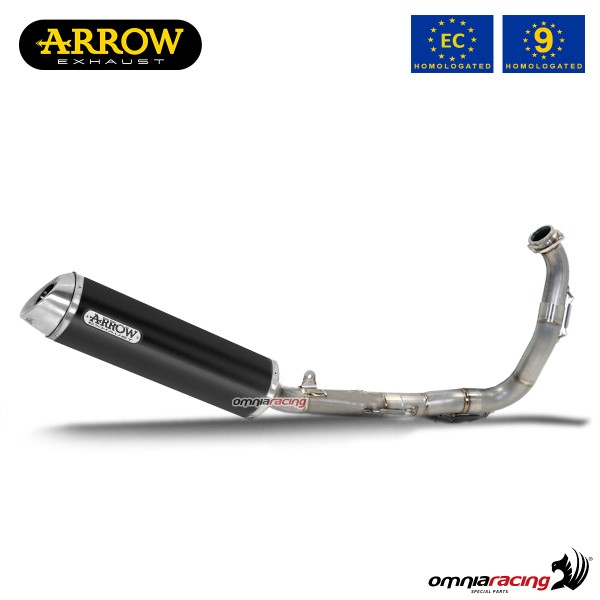 Impianto di scarico completo Arrow Thunder omologato in alluminio dark per Yamaha R125 2008>2013