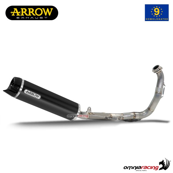 Impianto di scarico completo Arrow Thunder omologato in alluminio dark per Yamaha R125 2014>2016