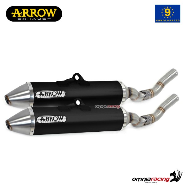 Coppia terminali di scarico Arrow Thunder omologato in alluminio nero per Yamaha XT660R/X 2004>2016
