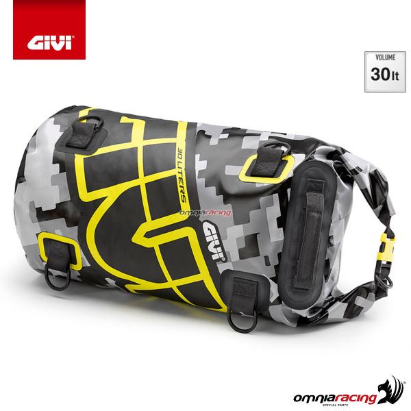 GIVI Easy-T waterproof cylinder seat bag 30 ltr fluo gray and yellow camouflage colour