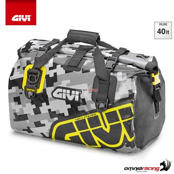 GIVI Easy-T waterproof cylinder seat bag 40 ltr gray and yellow camouflage colour