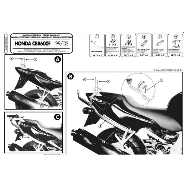 Rear rack Givi top cases Monokey Monolock Honda CBR600F 1999-2009