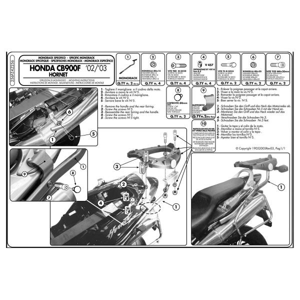 Attacco posteriore bauletto Givi Monokey Monolock Honda CB900 Hornet 2002-2007