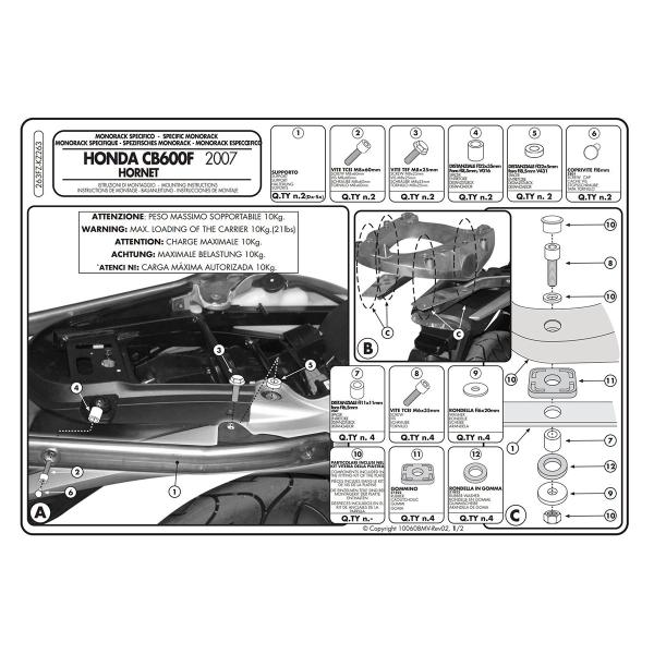 Attacco posteriore bauletto Givi Monokey Monolock Honda Hornet 600 2003-2006