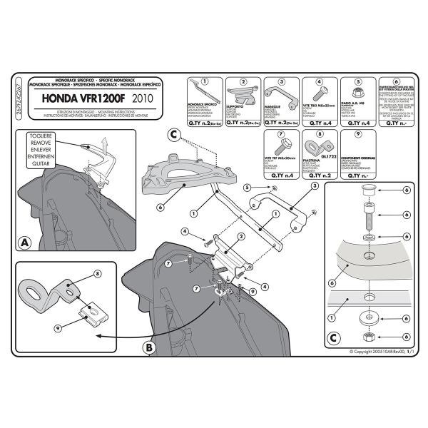 Rear rack Givi top cases Monokey Monolock Honda VFR1200F 2010-2016