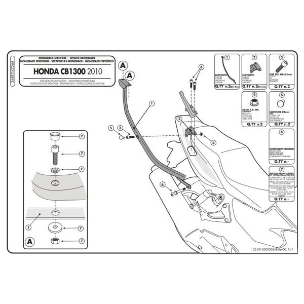 Attacco posteriore bauletto Givi Monokey Monolock Honda CB1300S 2010-2015