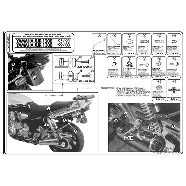 Attacco posteriore bauletto Givi Monokey Monolock Yamaha XJR1200 1995-1998
