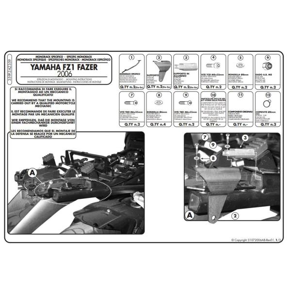 Attacco posteriore bauletto Givi Monolock Yamaha FZ1 Fazer 1000 2006-2015