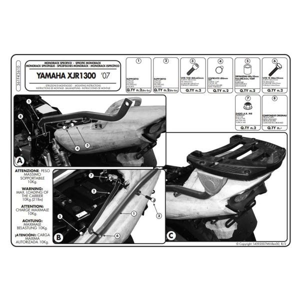 Attacco posteriore bauletto Givi Monokey Monolock Yamaha XJR1300 2007-2014