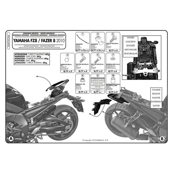 Attacco posteriore bauletto Givi Monokey Monolock Yamaha FZ8/Fazer 8 800 2010-2015
