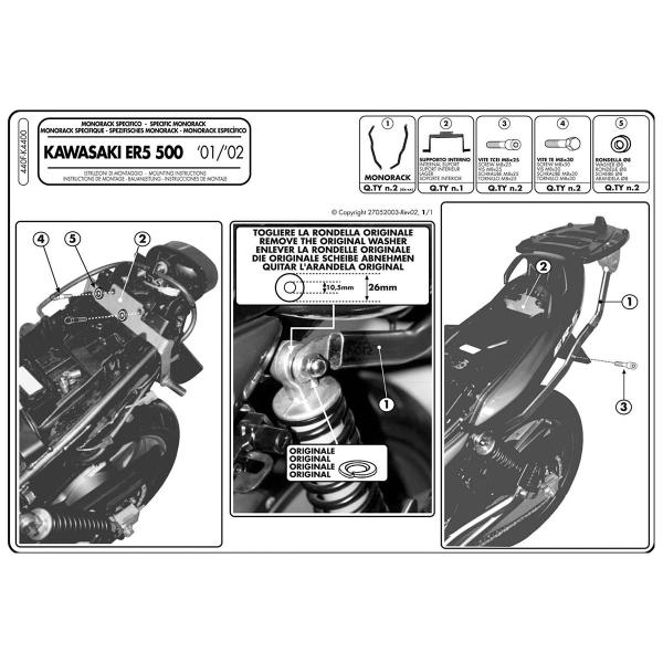 Attacco posteriore bauletto Givi Monokey Monolock Kawasaki ER5 500 2001-2007