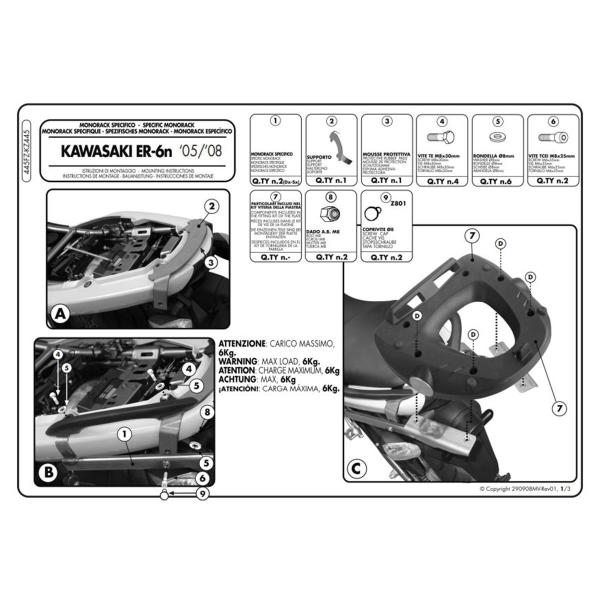 Attacco posteriore bauletto Givi Monolock Kawasaki ER6n/ER6f 650 2005-2008