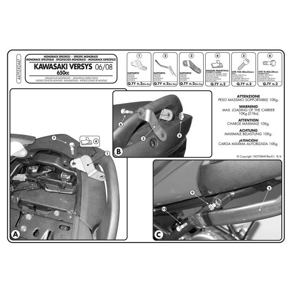 Attacco posteriore bauletto Givi Monokey Monolock Kawasaki Versys 650 2006-2009