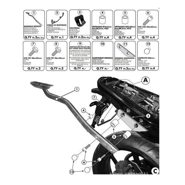 Attacco posteriore bauletto Givi Monokey Monolock Kawasaki ER6n/ER6f 650 2009-2011