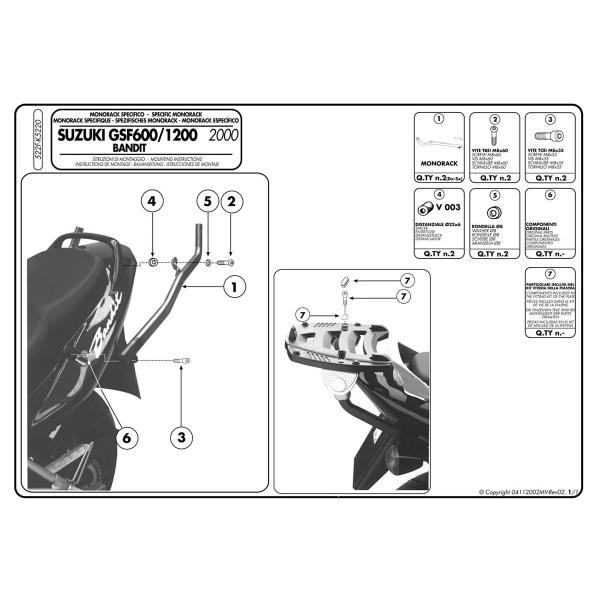 Attacco posteriore bauletto Givi Monokey Monolock Suzuki GSF600 Bandit/S 00-2004