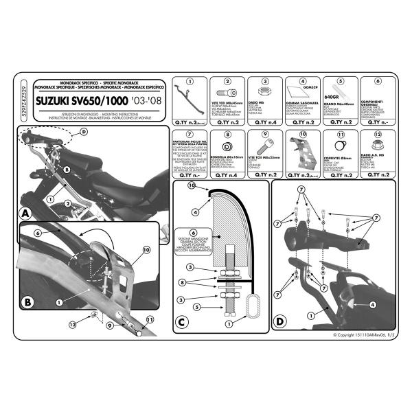 Attacco posteriore bauletto Givi Monokey Monolock Suzuki SV650/SV650S 2003-2008