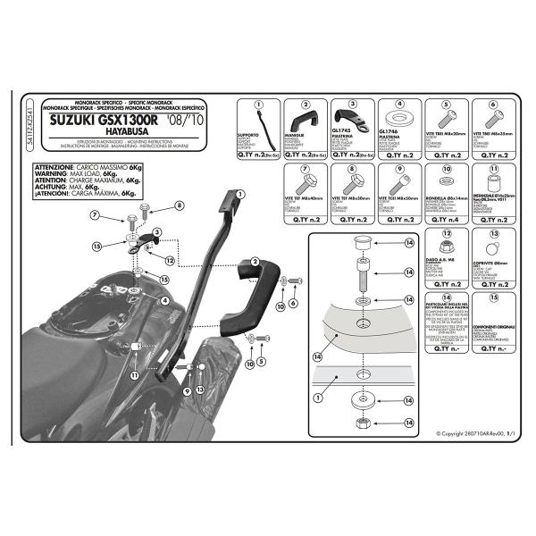 Attacco posteriore bauletto Givi Monokey Monolock Suzuki GSX1300R Hayabusa 2008-2016