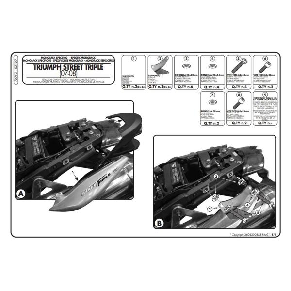 Attacco posteriore bauletto Givi Monokey Monolock Triumph Street Triple 675 2007-2012