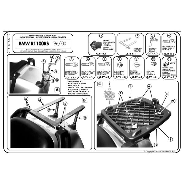 Attacco posteriore bauletto Givi Monokey BMW R1100RS 1994-1998