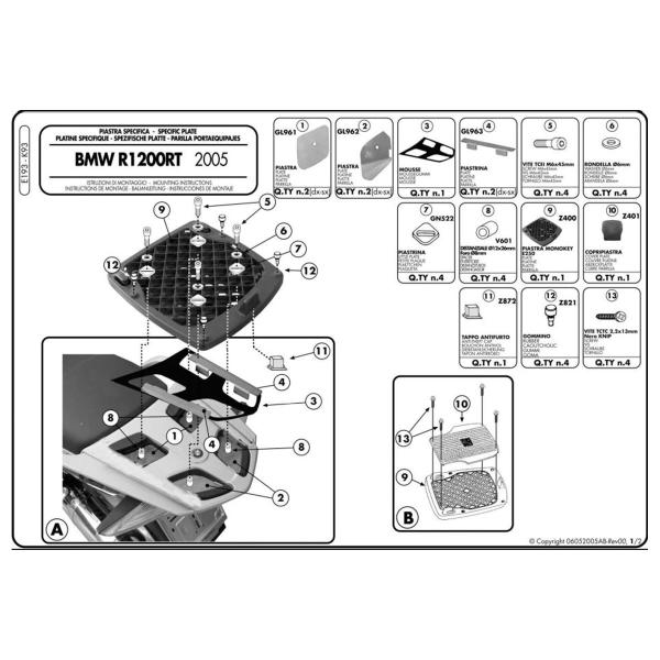 Rear rack Givi top cases Monokey BMW R1200RT 2005-2013