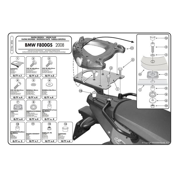 Attacco posteriore bauletto Givi Monokey BMW F650GS 2008-2011