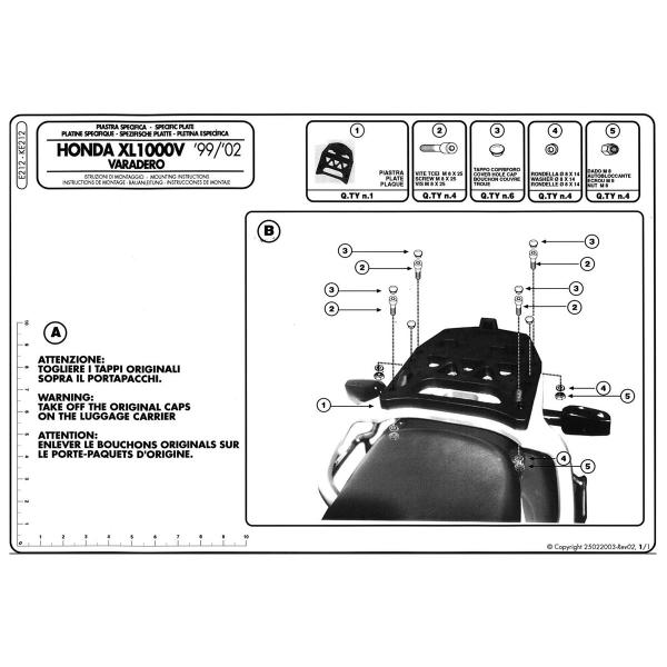Attacco posteriore bauletto Givi Monokey Honda XL1000V Varadero 2003-2006