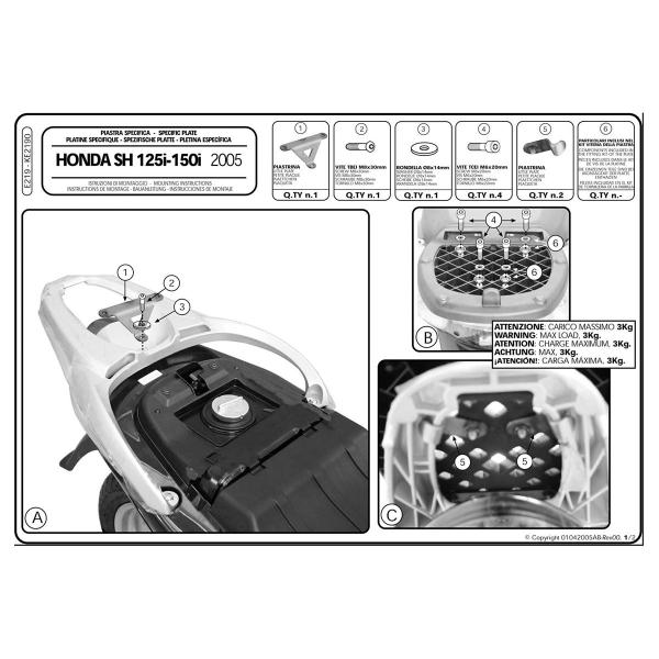 Attacco posteriore bauletto Givi Monolock Honda SH125i 2005-2008