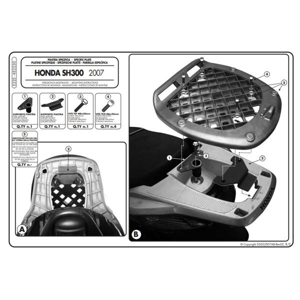 Rear rack Givi top cases Monolock Honda SH300i 2007-2010