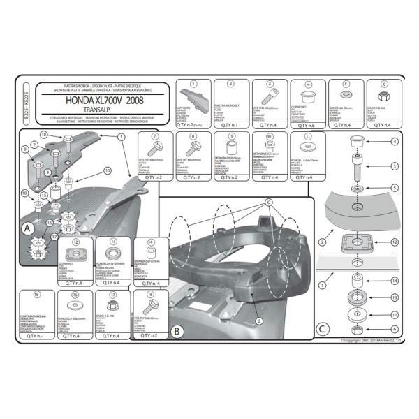 Rear rack Givi top cases Monokey Honda XL700V Transalp 2008-2013