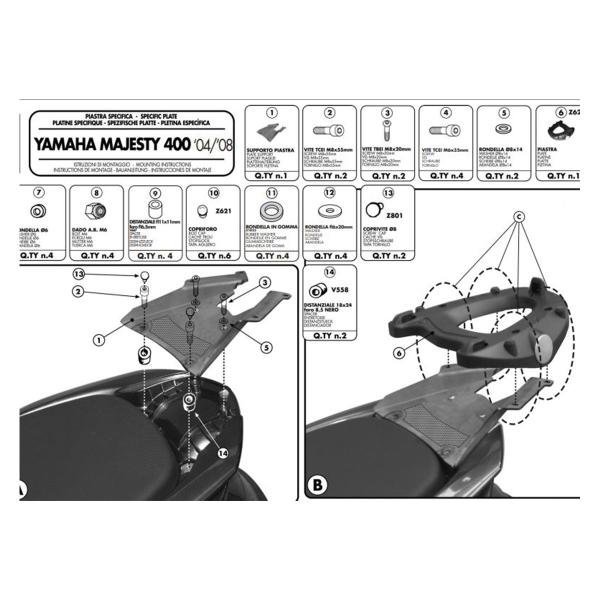 Attacco posteriore bauletto Givi Monokey Yamaha Majesty 400 2004-2008
