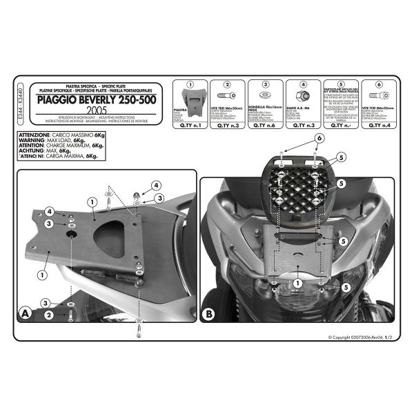 Attacco posteriore bauletto Givi Monolock Piaggio Beverly 500 2003-2007