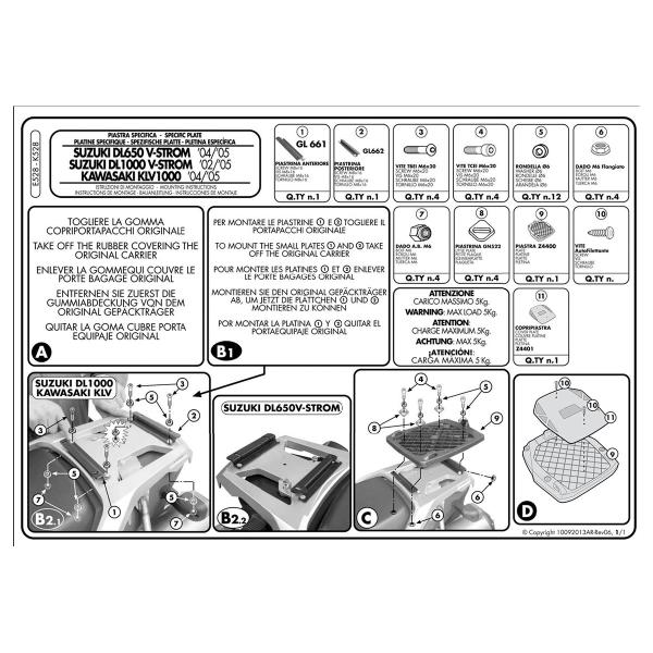 Attacco posteriore bauletto Givi Monokey Suzuki DL1000 Vstrom 2002-2011