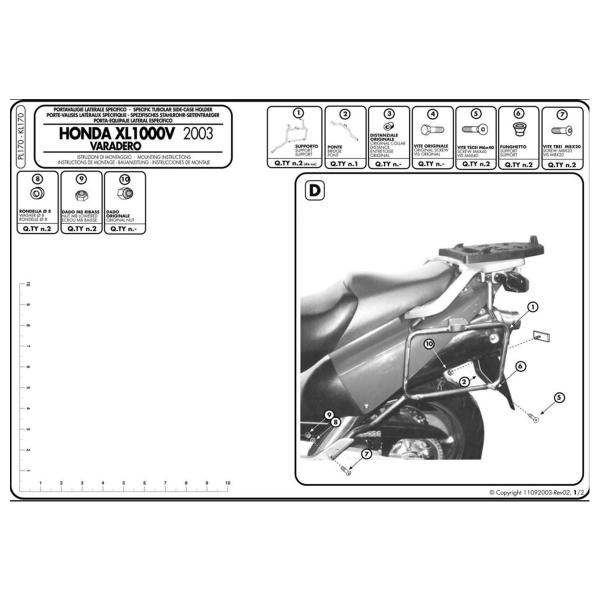 Portavaligie laterale staffe Givi Monokey o Retro Fit Honda XL1000V Varadero 2003-2006