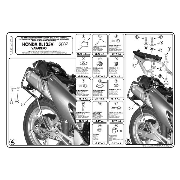 Portavaligie laterale staffe Givi Monokey o Retro Fit Honda XL125V Varadero 2007-2014