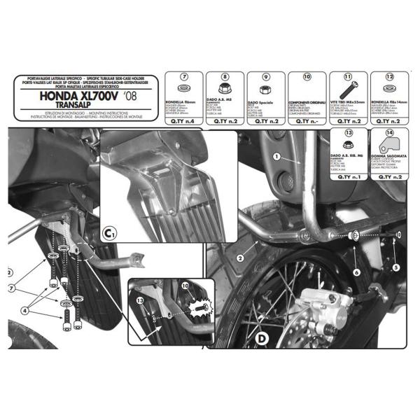 Pannier holder side-cases Givi Monokey Honda XL700V Transalp 2008-2013