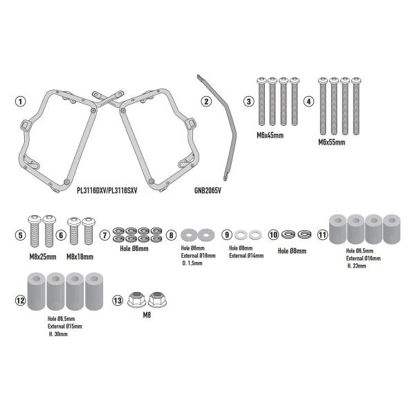 Portavaligie laterale staffe Givi Monokey o Retro Fit Suzuki V-Strom 250 2017-2021