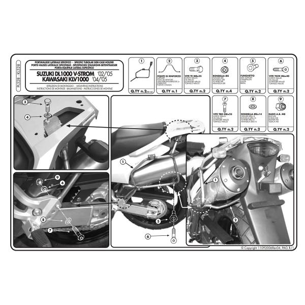Portavaligie laterale staffe Givi Monokey o Retro Fit Suzuki DL1000 Vstrom 2002-2011