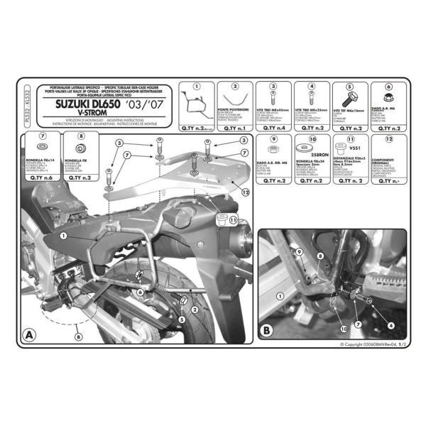 Portavaligie laterale staffe Givi Monokey o Retro Fit Suzuki DL650 Vstrom 2004-2011