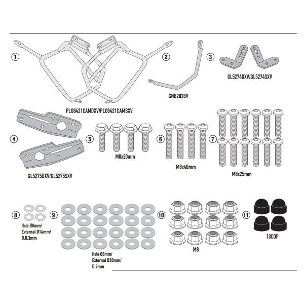 Portavaligie laterale staffe Givi Monokey Cam-Side Triumph Tiger Sport 660 2022