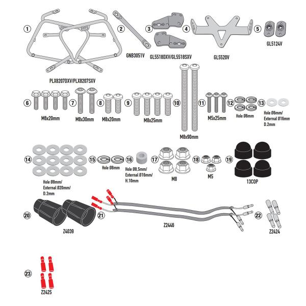 Pannier holder side-cases Givi Monokey Side Moto Guzzi V100 Mandello 1000 2022
