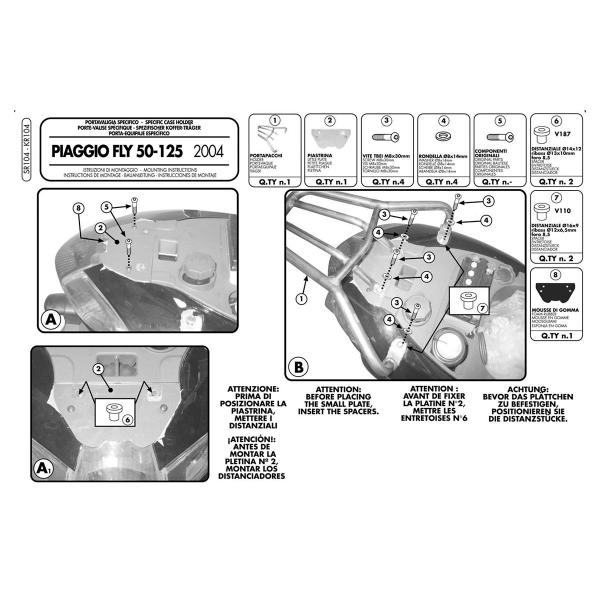 Attacco posteriore bauletto Givi Monolock Piaggio Fly 100 2004-2017
