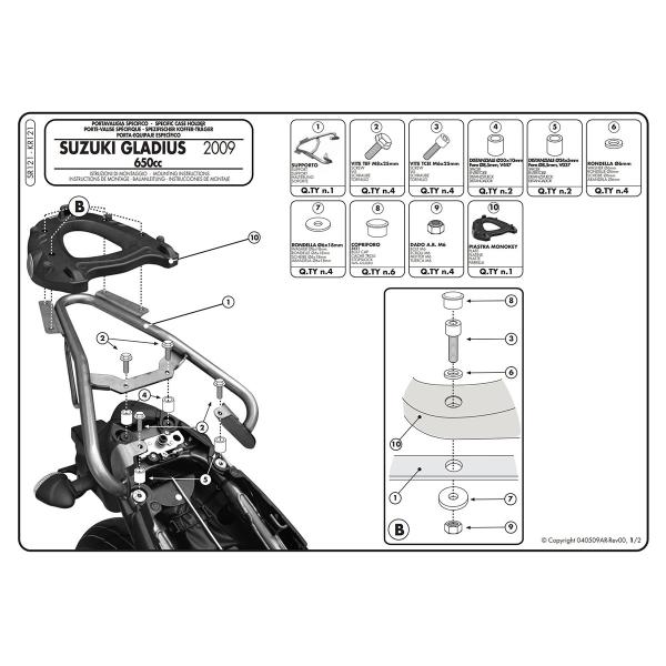 Attacco posteriore bauletto Givi Monokey Suzuki Gladius 650 2009-2016