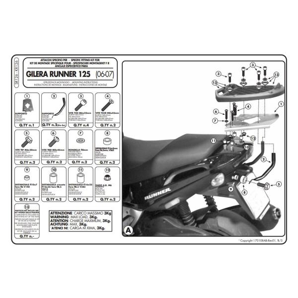 Attacco posteriore bauletto Givi Monolock Gilera Runner 125 2006-2015