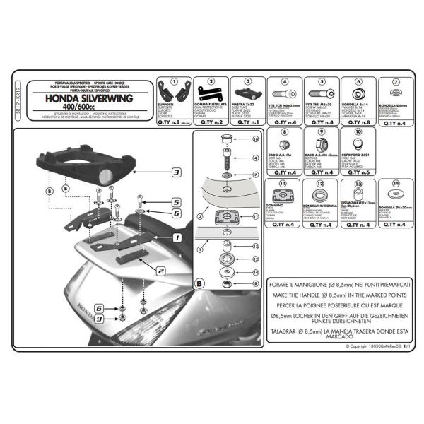 Attacco posteriore bauletto Givi Monokey Honda Silver Wing 400 2006-2009