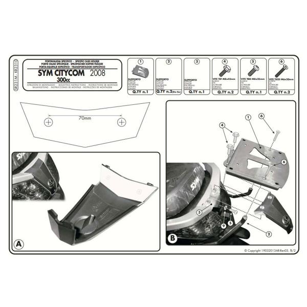 Attacco posteriore bauletto Givi Monolock SYM Citycom 300 2008-2019