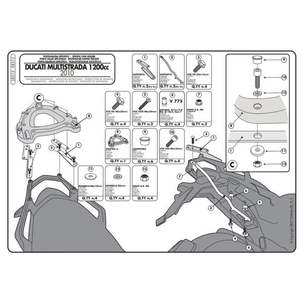 Attacco posteriore bauletto Givi Monokey Ducati Multistrada 1200 2010-2012