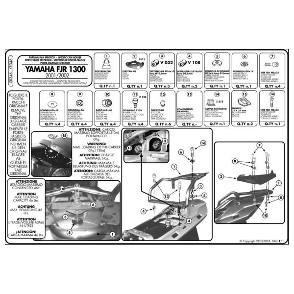 Attacco posteriore bauletto Givi Monokey Yamaha FJR1300 2001-2005
